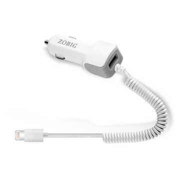 ZOBIG 2.4 AアップルはUSB多機能車載充電器iphone車載携帯充電器を充電します。2.4 Aホワイト（アップルケーブル＋予備USB口）を充電します。
